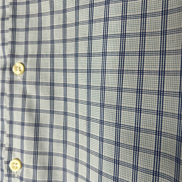 Perry Ellis Premium Shirt Size 17 1/2 34/35 Blue White Plaid Slim Fit Non-Iron - Picture 2 of 5